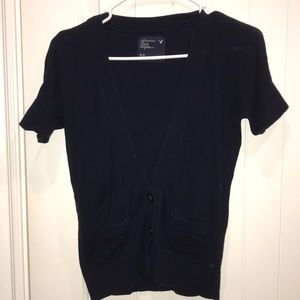 Navy blue cardigan shirt sleeve